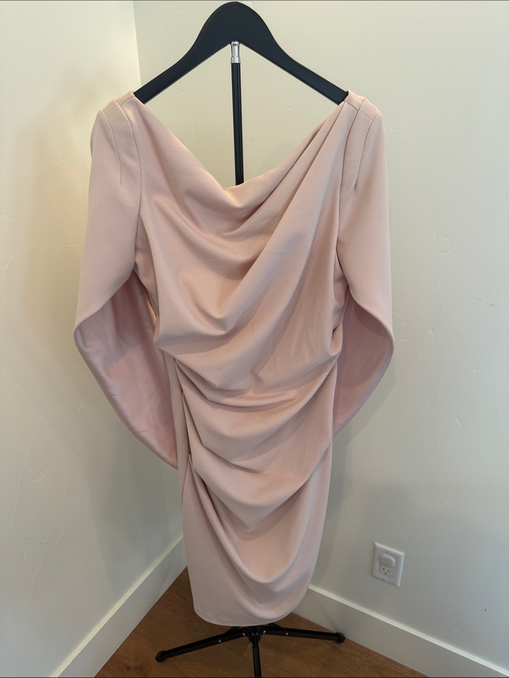 Betsy & Adam Blush Pink Draped Midi Dress